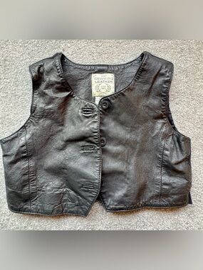 GAP Black Genuine Leather Vest - Kids XS